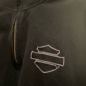 Vintage Harley Davidson Motorcycle Embroidered Knit Thermal Long Sleeve Shirt